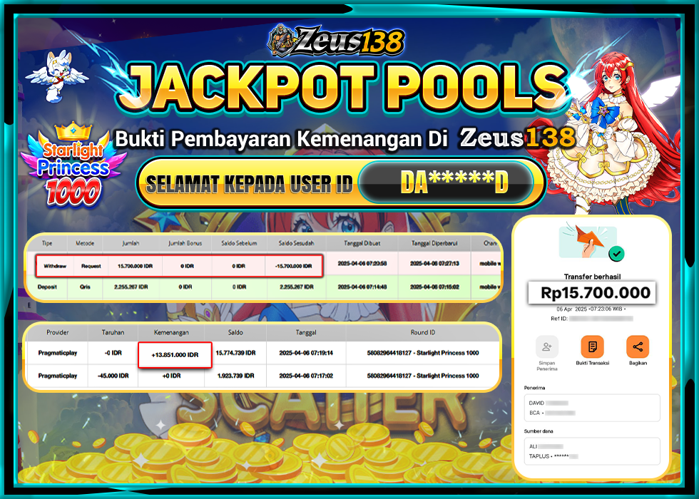 ZEUS138 JACKPOT STARLIGHT PRINCES 1000  Rp.15.700.000,- LUNAS